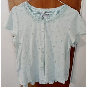Villager Liz Claiborne Blue Floral Pajama Set Shorts Short Sleeve Top Large